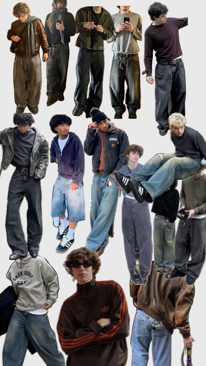 Outfit Collage Men, 90s Aesthetic Men Outfit, Earthtone Outfits Men, Outfit Inspo Masc, 90s Guys Outfits, Windbreaker Outfit Men, Y2k Outfits For Men, 90s Style Men, 2000s Fashion Outfits Men