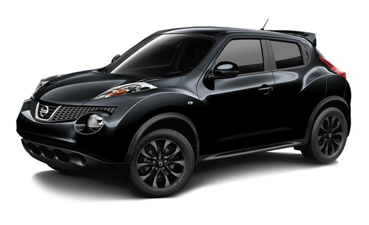 a black nissan juke is shown in this studio shot, with the hood up