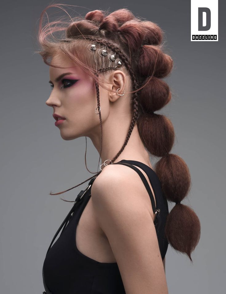 Work by DAZZLING - KAVYAR Scifi Hairstyles Women, Futuristic Hair Men, Robot Hairstyle, Apocalyptic Hairstyles, Futuristic Hairstyles Women, Scifi Hairstyles, Cyberpunk Hairstyles Women, Catwalk Hairstyles, Sci Fi Hairstyles