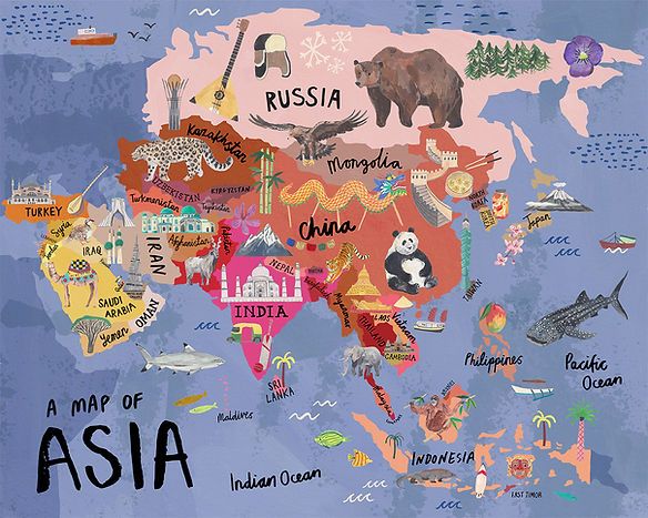 an illustrated map of the world with animals and other things on it's sides