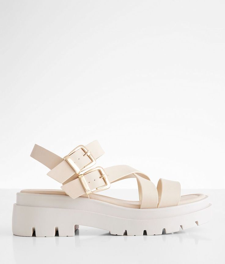 "Soda Huddles Flatform Sandal - Cream US 9, Women's Beigepetal Strappy faux leather sandal Adjustable double buckles Cushioned footbed 2 1/4" heel with a 1 1/2" platform. All man made materials. Apparel & Accessories > Shoes" Sandals With Platform, Double Buckle Sandals, Sandal For Women, Flatform Sandals, Buckle Sandals, Platform Heel, Platform Heels, Leather Sandals, Women's Shoes