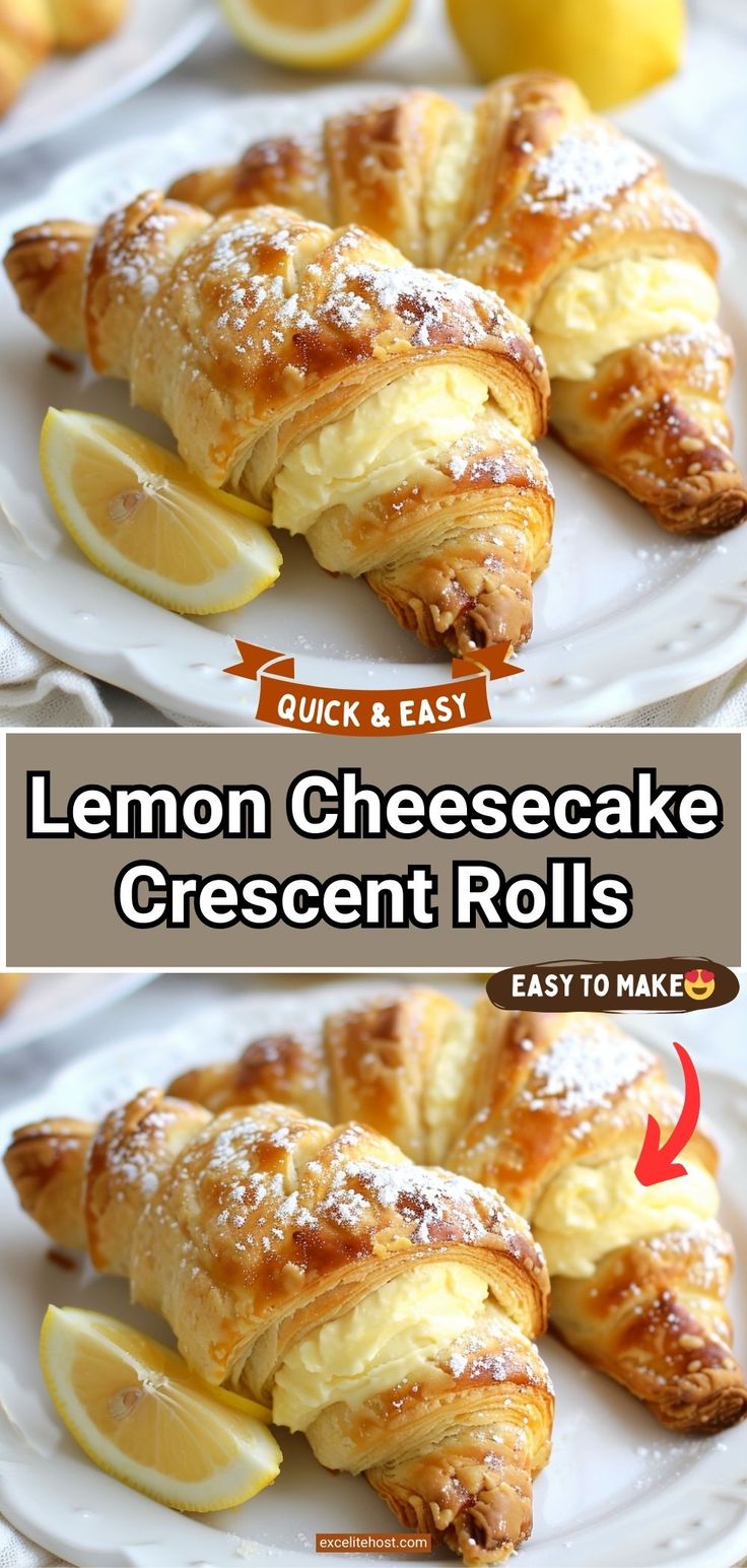 lemon cheesecake crescent rolls on a white plate