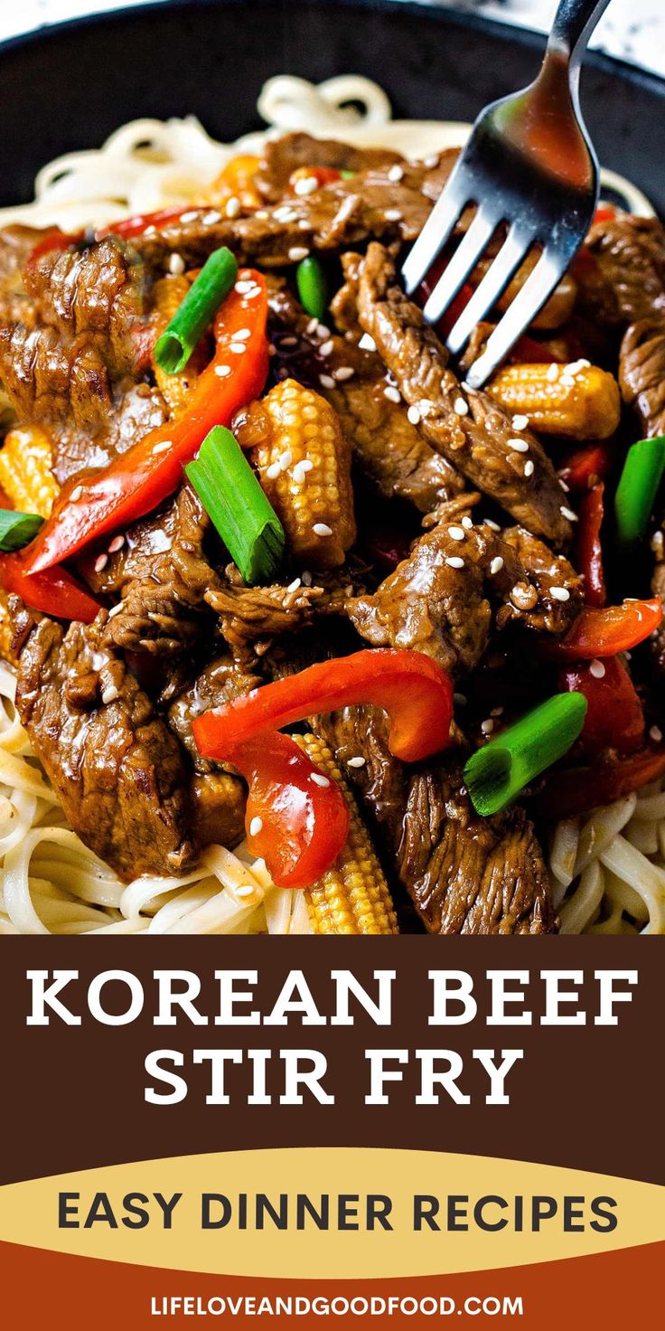 korean beef stir fry with noodles and vegetables