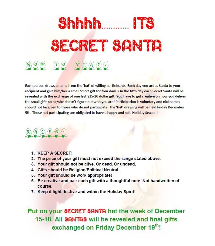 an advertisement for the secret santa clause in december, with information on how to use it