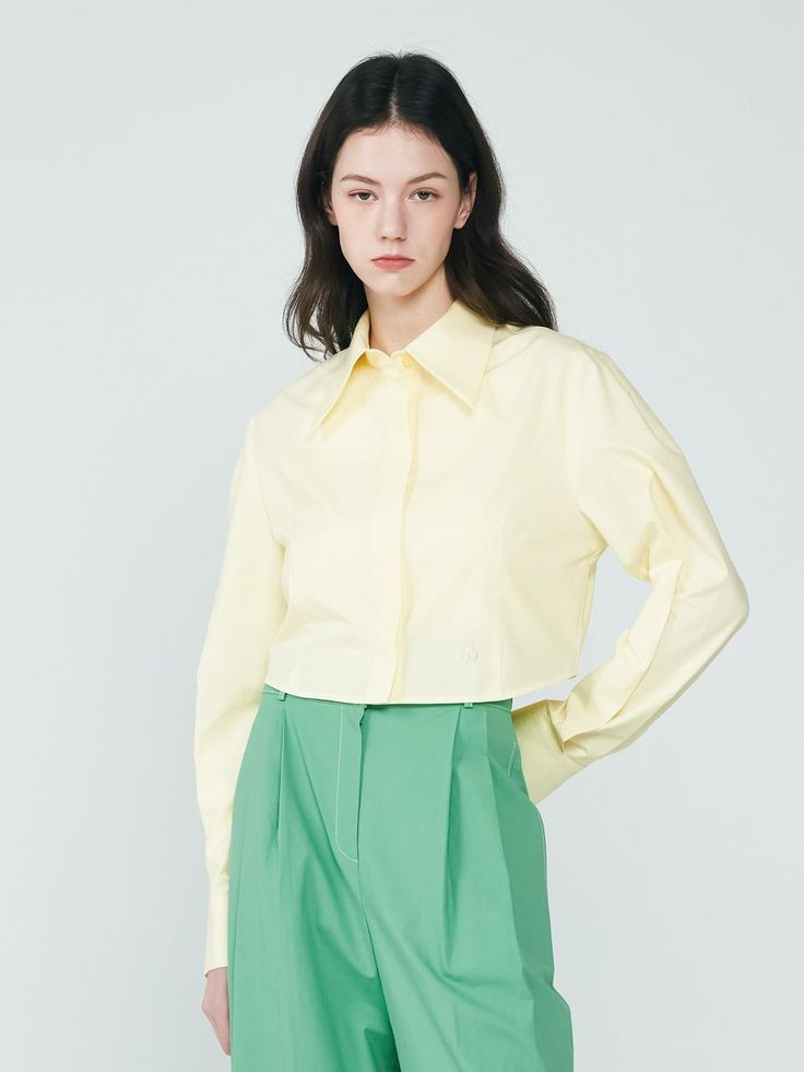 Composition : COTTON 100%Country of Origin : Republic of Korea Relaxed Fit Long Sleeve Cropped Shirt For Work, Trendy Long Sleeve Relaxed Fit Cropped Shirt, Cropped Yellow Tops For Fall, Yellow Cropped Tops For Fall, Chic Long Sleeve Crop Top With Relaxed Fit, Relaxed Fit Long Sleeve Cropped Shirt For Spring, Trendy Long Sleeve Cropped Shirt For Summer, Chic Long Sleeve Cotton Cropped Shirt, Fitted Long Sleeve Cropped Shirt For Summer