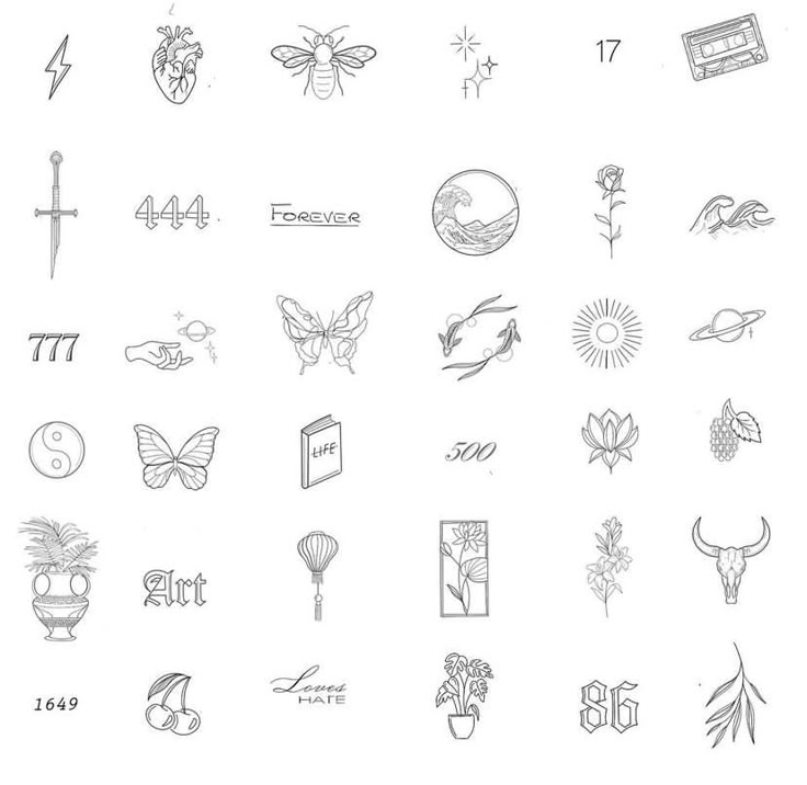 various tattoo symbols are shown on a white background, including the symbol for tattoos and their meanings