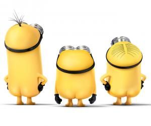 the minions movie poster with three characters