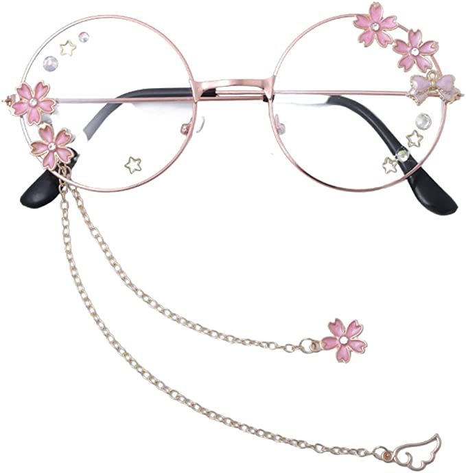 Sakura Accessories, Glasses With Chain, Kawaii Glasses, Wallpers Pink, Accessories Kawaii, Fake Glasses, Kawaii Hairstyles, Cosplay Accessories, Cute Glasses