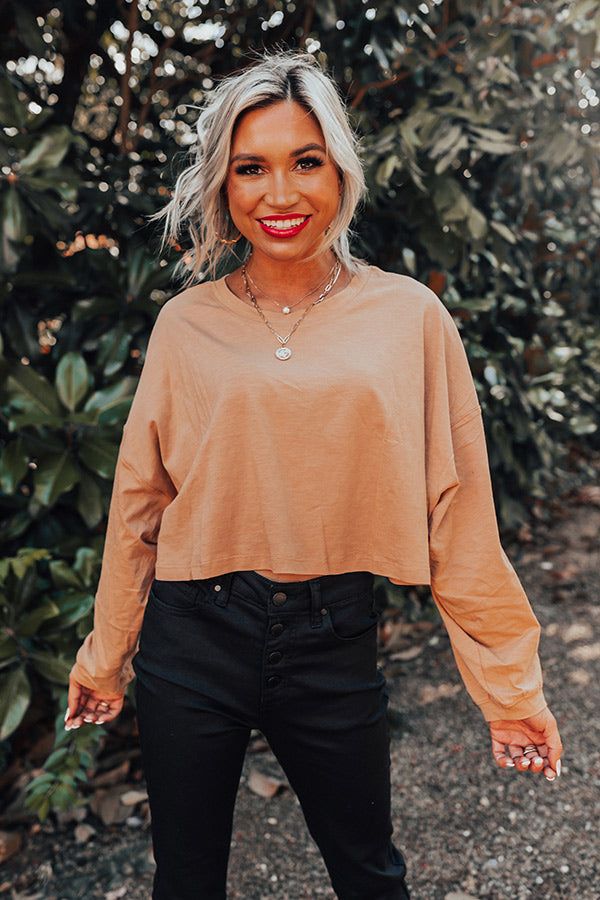 Newly Obsessed Crop Top In Camel New Obsession, Crew Cut, Loose Sleeves, Trendy Top, Crew Cuts, Fall Clothes, Model Fits, Camel Color, Trendy Tops