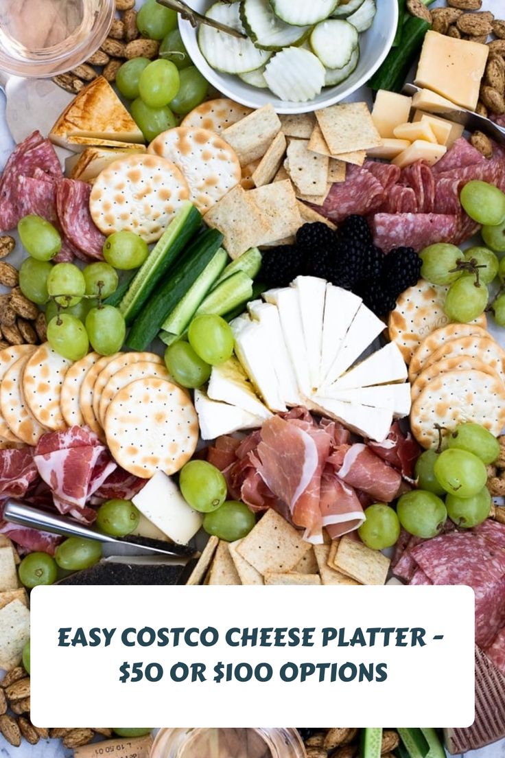 Easy Costco Cheese Platter - $50 or $100 Options Costco Cheese Board, Costco Platters Party Trays, Charcuterie Board Costco, Easy Cheese Platter Ideas, Costco Charcuterie Board, Costco Charcuterie, Costco Platters, Costco Sandwich Platter, Costco Party Platters