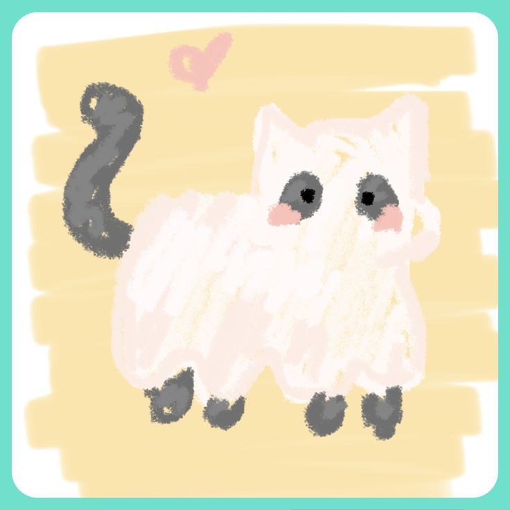 a drawing of a white cat and a black cat on a yellow background with a pink heart