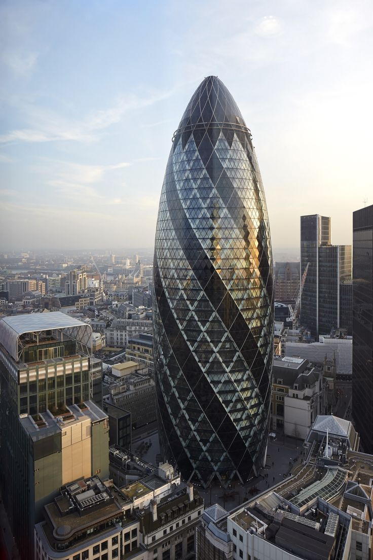 an aerial view of the ghere building in london, with other buildings surrounding it