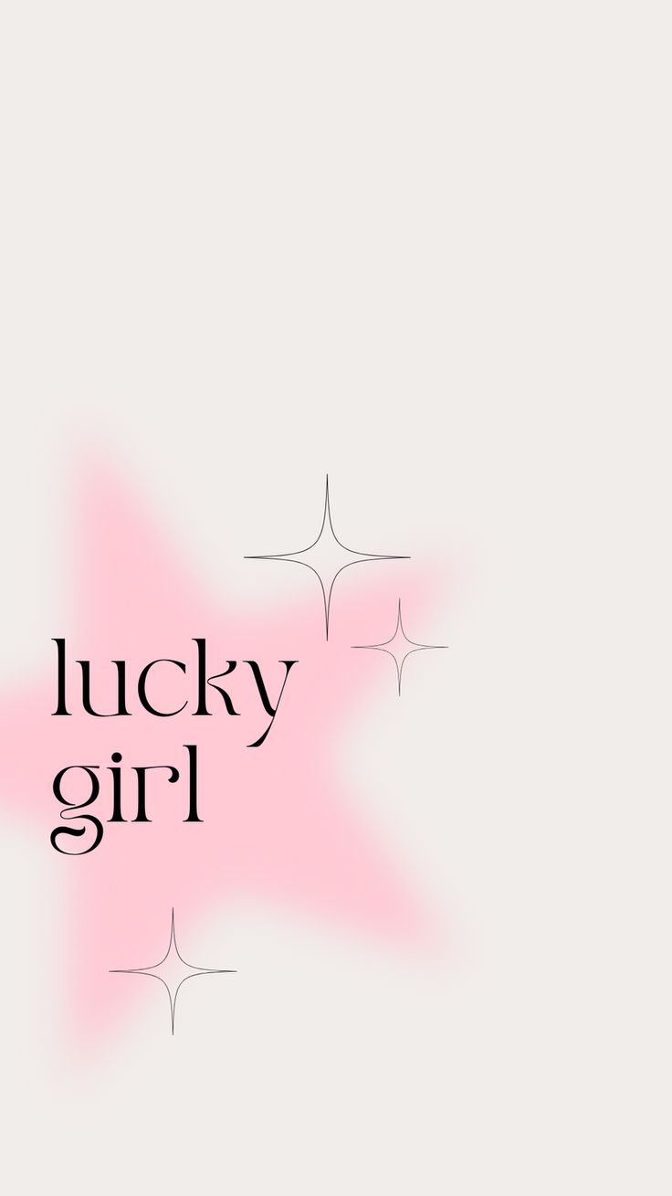 a pink star with the words lucky girl in black on it's left side