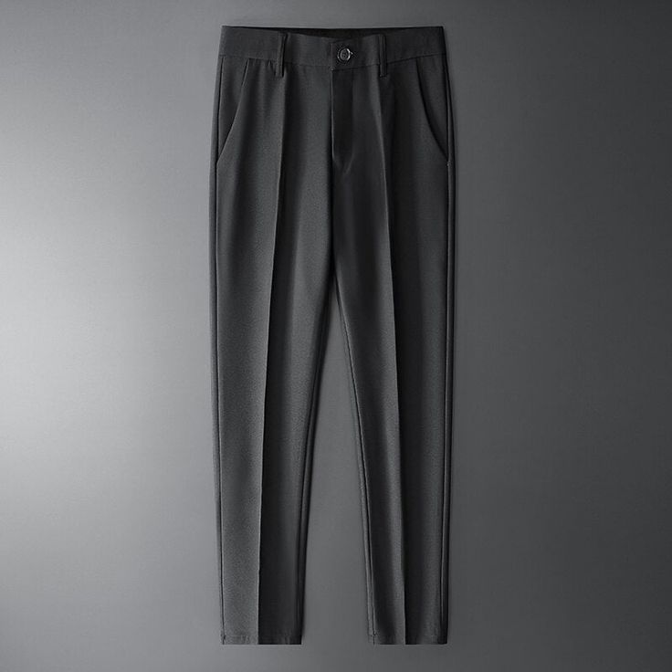 Elegant Business Work Pants Straight Cut, Elegant Black Chinos For Business Casual, Elegant Tapered Leg Work Pants For Semi-formal Occasions, Elegant Semi-formal Work Pants With Tapered Leg, Elegant Ankle-length Work Pants For Business, Elegant Semi-formal Tapered Leg Work Pants, Elegant Ankle-length Business Work Pants, Gray Wide Leg Business Bottoms, Gray Wide Leg Business Pants