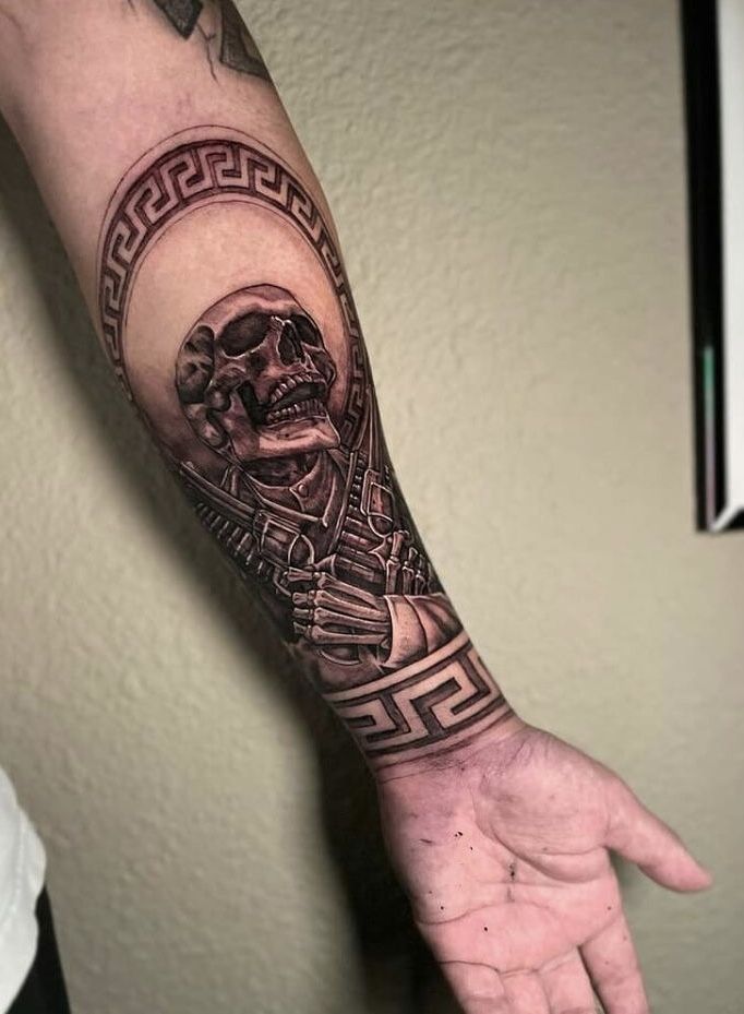 Mexican Style Sleeve Tattoo, Mexican Charro Tattoo, Mexican Soldier Tattoo, Hispanic Inspired Tattoos, Spaniard Tattoo, Aztec Tattoo Mexican Forearm, Aztec Forearm Tattoo For Men, Made In Mexico Tattoo, Mexican Tattoo Sleeve