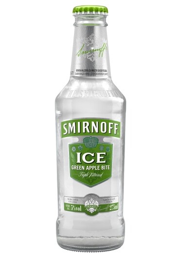 a bottle of smirnoff ice water on a white background with green cap