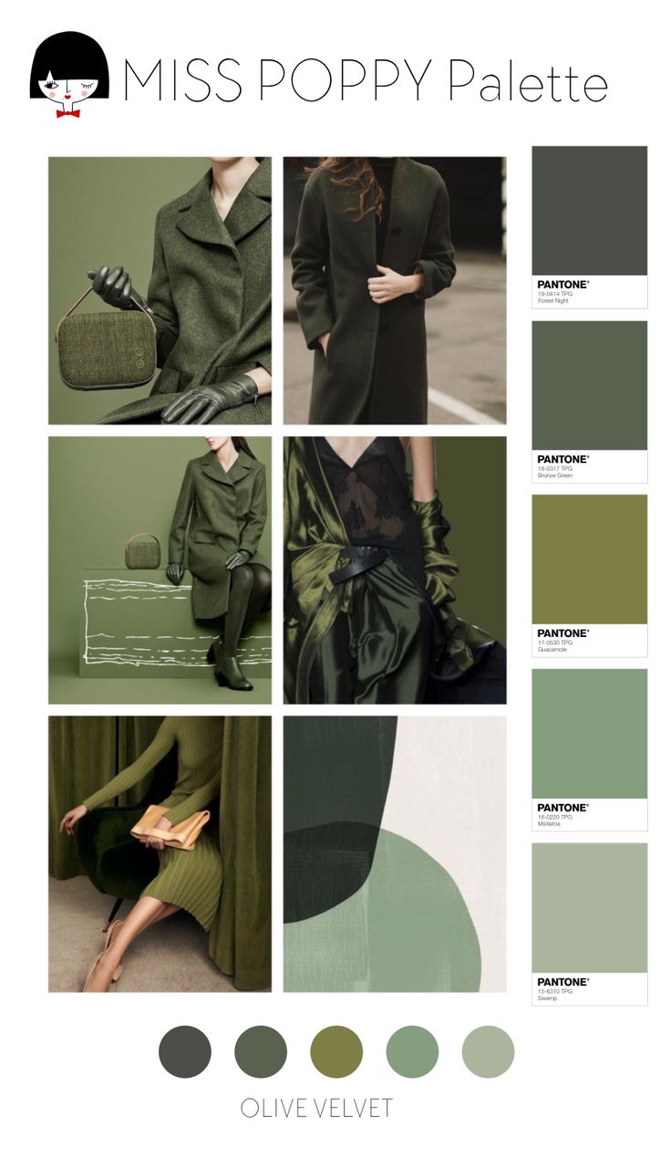 the color palette for miss poppy palette is olive green, and it's all in shades