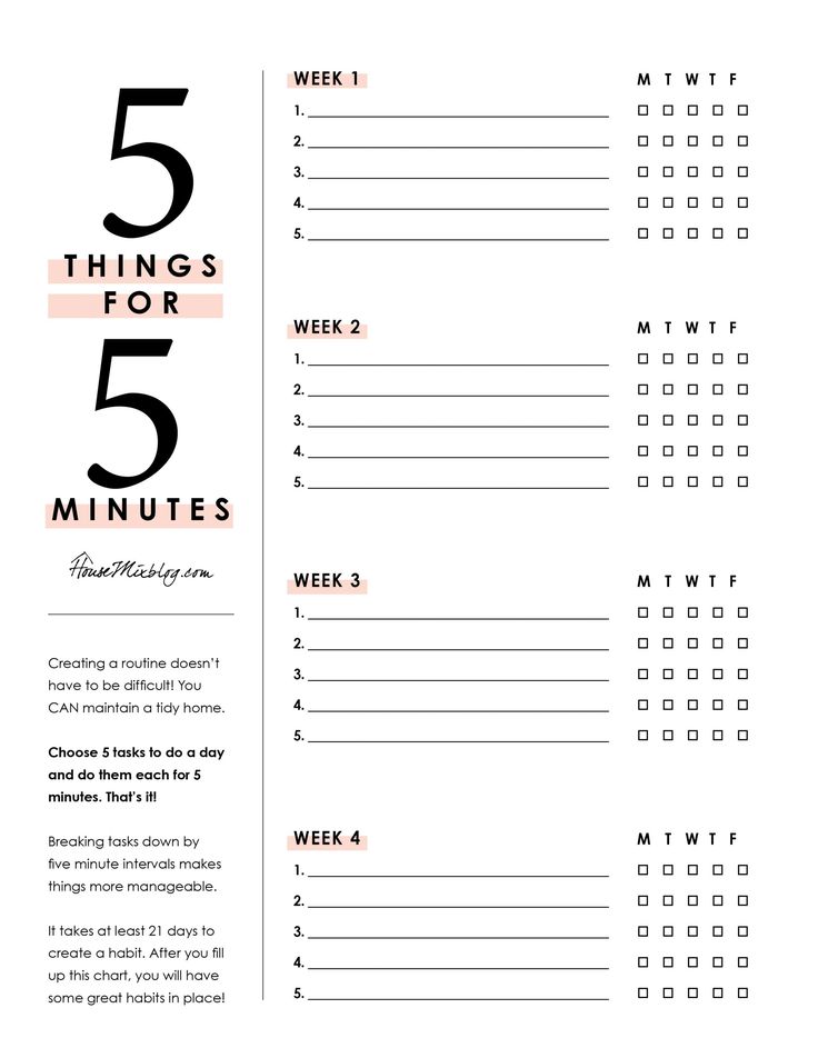 the printable 5 things for five minutes to do list is shown in black and white