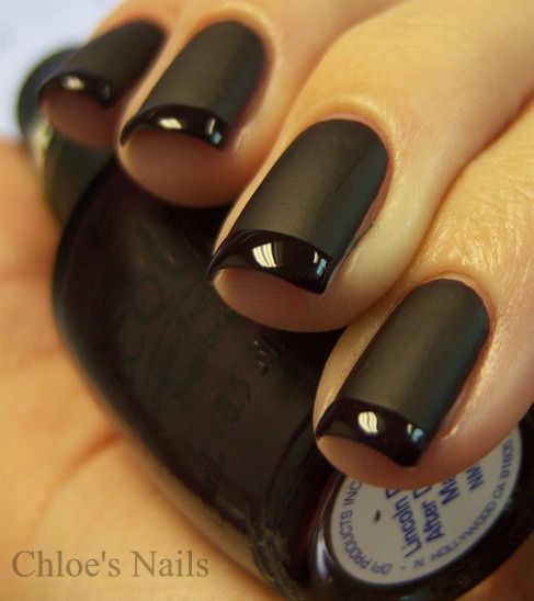 matte & shine Black French Manicure, French Manicure Nail Designs, Manicure Nail Designs, French Manicure Nails, Manicure Tips, Black Nail, Gel Liner, Short Hairstyle, Nails Coffin