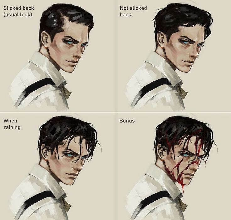 four different angles of the same man's face with blood dripping from his eyes