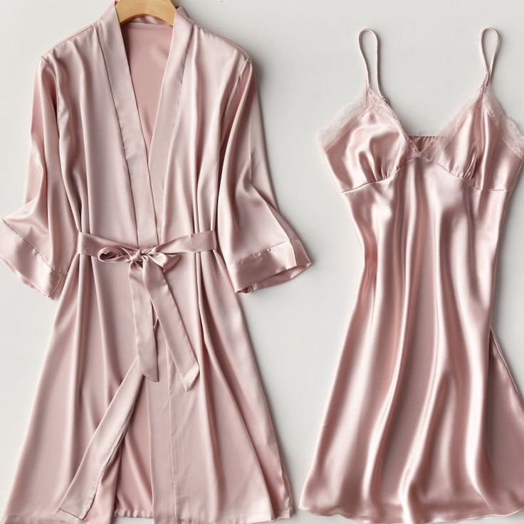 Gift for women Feminine Sets For Home, Feminine Solid Color Sleepwear For Loungewear, Feminine V-neck Sleepwear For Pajama Party, Elegant Sleepwear For Pajama Party, Pink Long Sleeve Nightgown For Nighttime, Elegant Sleepwear For Sleepovers, Feminine Satin Sleepwear Sets, Pink Long Sleeve Nightgown, Elegant Pink Sleepwear For Loungewear