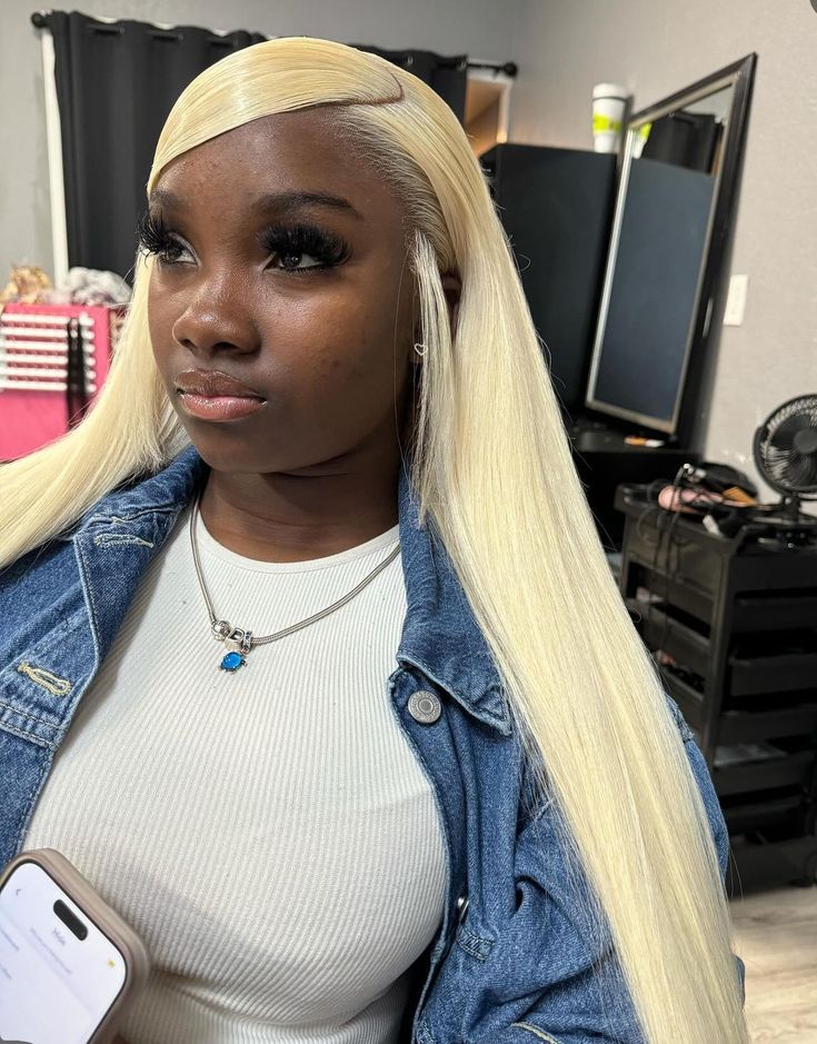 Blonde Wig Half Up Half Down, Straight Lace Wig Styles, Braids With Dyed Hair, Side Part No Baby Hairs, 613 On Dark Skin Black Women, Side Part Swoop Frontal Wig, Blonde Frontal Sew In, Blond Wig Hairstyles, No Edges Wig