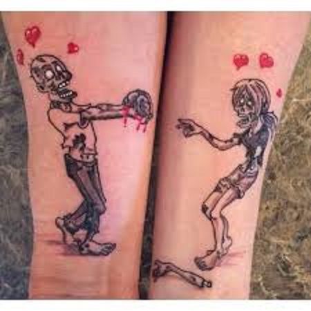 two tattoos that are on the legs of someone's legs and one has a skeleton holding