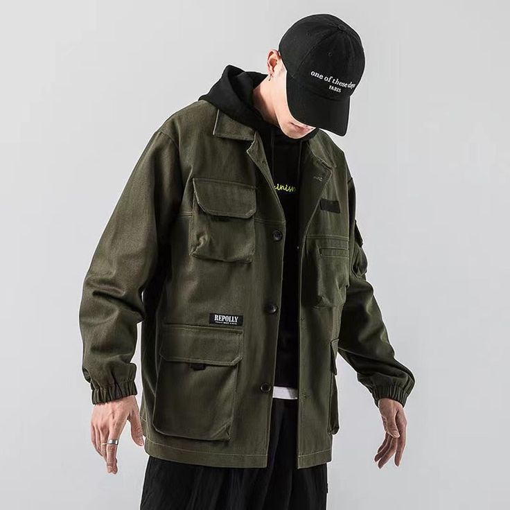 Aonga Size Chart Model Show Cargo Jacket Outfit, Cargo Coat, Men Windbreaker, Men's Overalls, Streetwear Jackets, Mens Overalls, Men's Windbreaker, Clothing Reference, Army Jacket