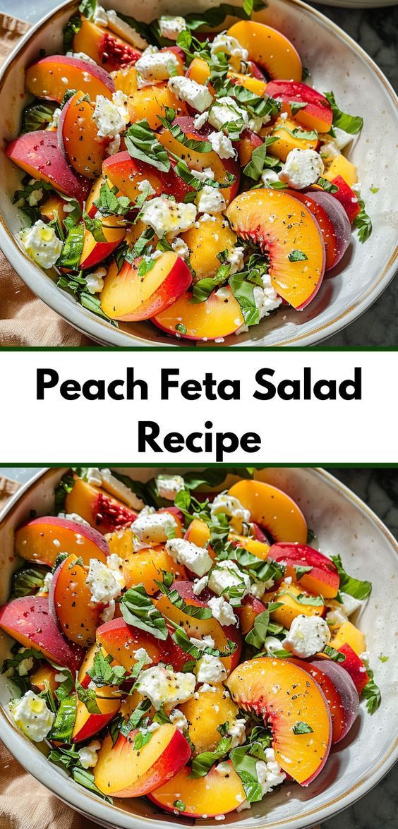 peach feta salad recipe in two bowls