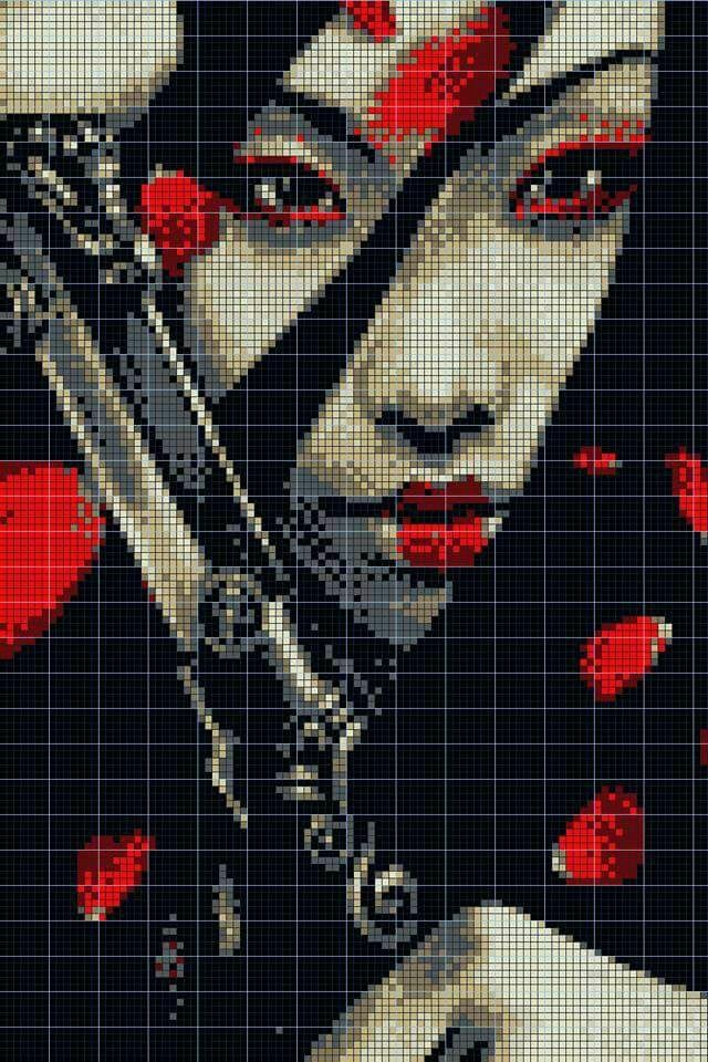 a woman with red roses on her face is depicted in this cross - stitch pattern