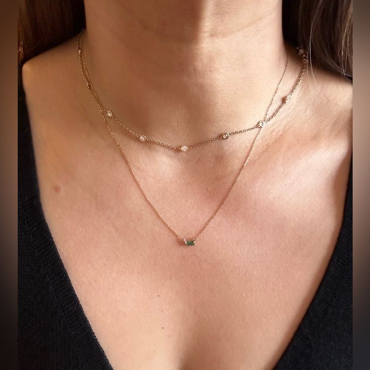 14k Yellow Gold Emerald Dainty Necklace Great For Stacking Or Layering Emerald Necklace, Dainty Necklace, Womens Jewelry Necklace, Layering, Emerald, Jewelry Necklaces, Yellow Gold, Necklaces, Women Jewelry