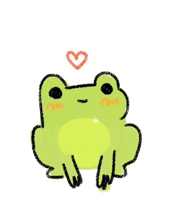 a drawing of a green frog with a heart above it's head and eyes