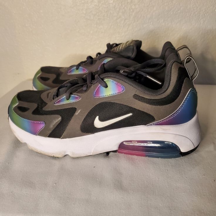 Brand New. Worn Once Size 7youth. New Without Box. Sporty Iridescent High-top Sneakers, Iridescent Sneakers With Round Toe For Sports, Iridescent Low-top Sneakers For Sports, Sporty Iridescent Low-top Sneakers, Iridescent Low-top Sporty Sneakers, Nike Air Max 200, Air Max 200, Shoes Nike Air, Nike Purple