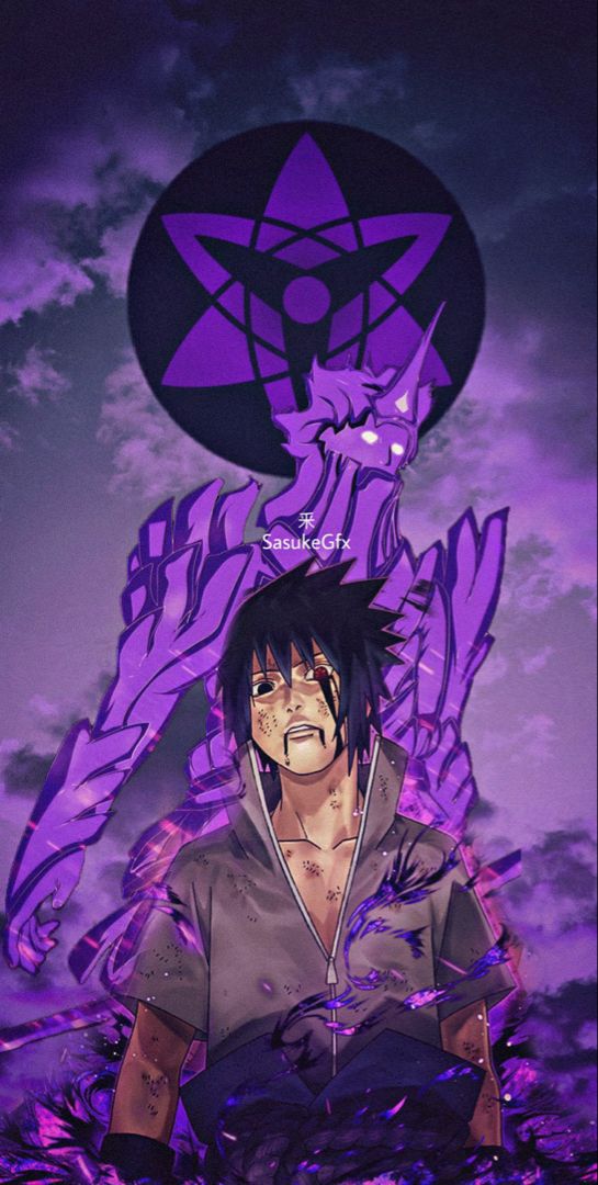 an anime character standing in front of a purple background