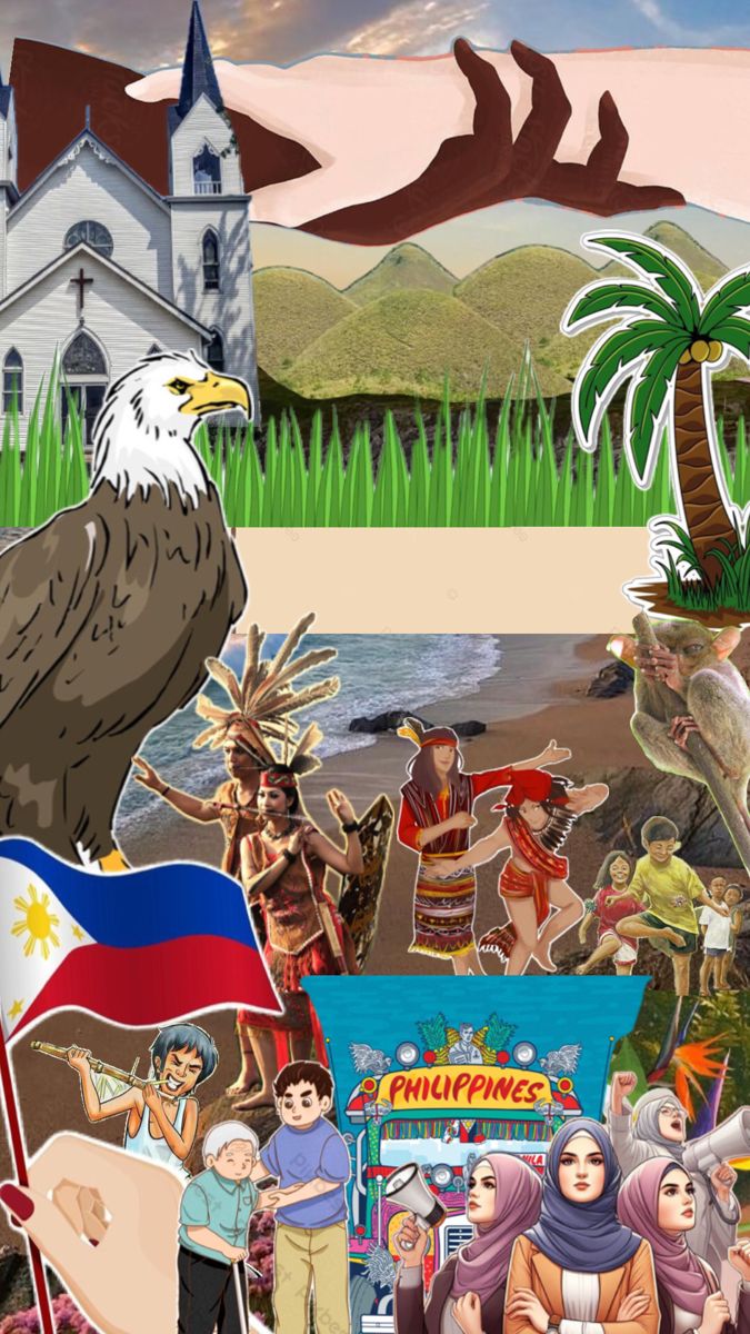 the collage has many different pictures and people around it, including an eagle with a flag