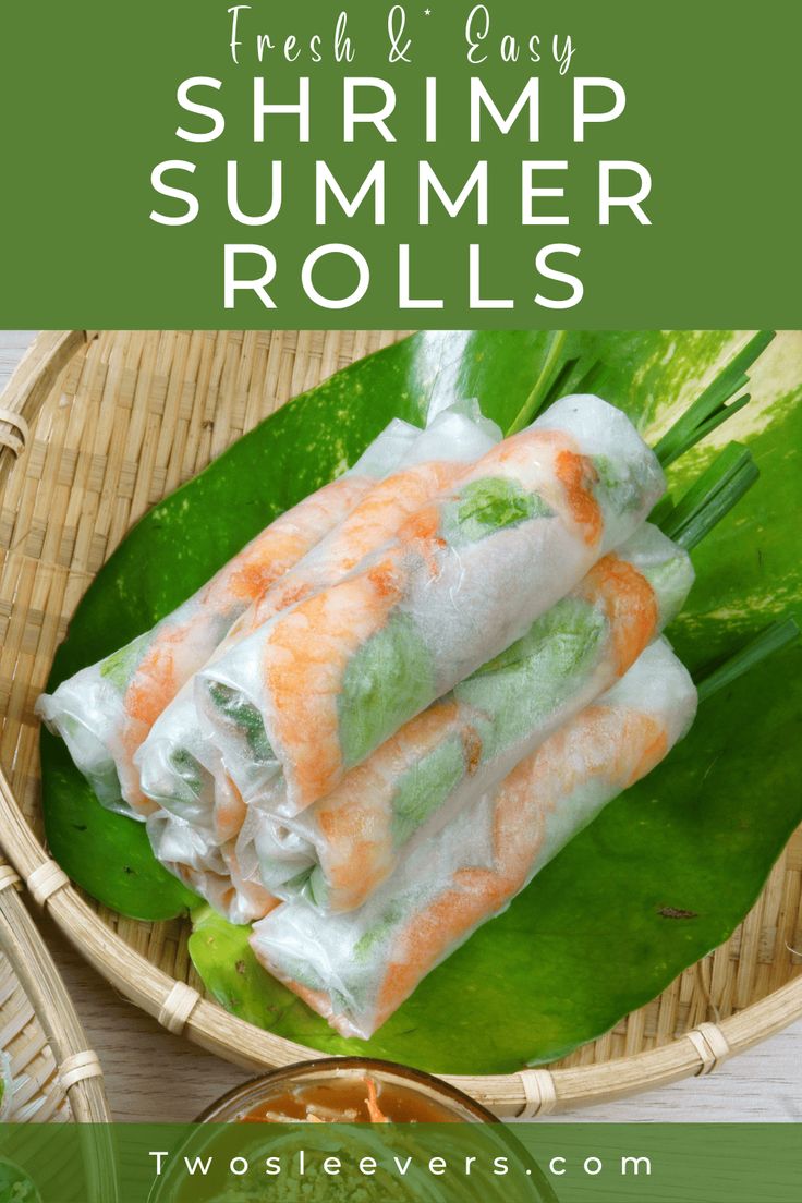 shrimp spring rolls with text overlay that reads fresh and easy shrimp summer rolls