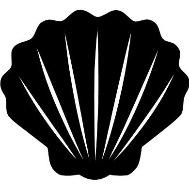 a black and white silhouette of a scallop shell