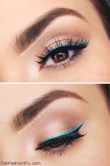 Gorgeous summer makeup look with turquoise eyeliner Turquoise Eyeliner, Eyeliner Lashes, Kajal Eyeliner, Summer Makeup Looks, Blue Eyeliner, Green Makeup, Beauty Make-up, Eyeliner Looks, Eye Wear