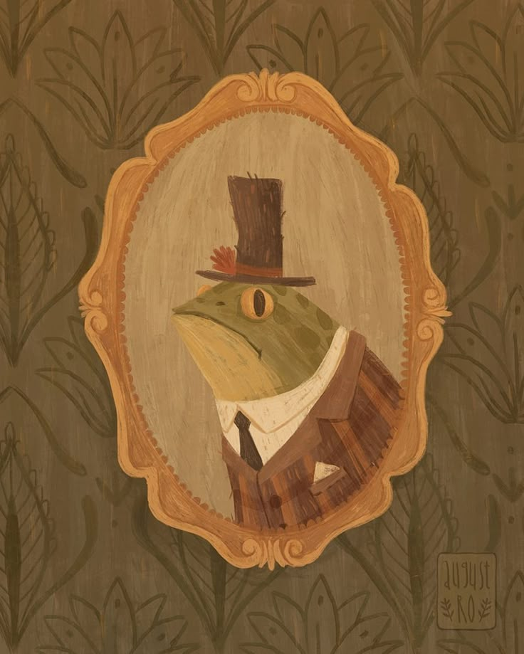 a painting of a frog wearing a top hat