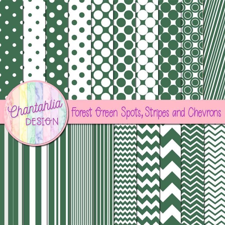 green and white digital paper pack with polka dots, stripes and chevrons on it