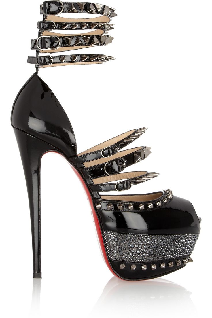 Christian Louboutin 20th Anniversary Isolde Patent Leather Sandals Heels Classy, Black Shoes Women, Studded Sandals, Fabulous Shoes, Shoe Obsession, 20th Anniversary, On The Side, Beautiful Shoes, Christian Louboutin Shoes