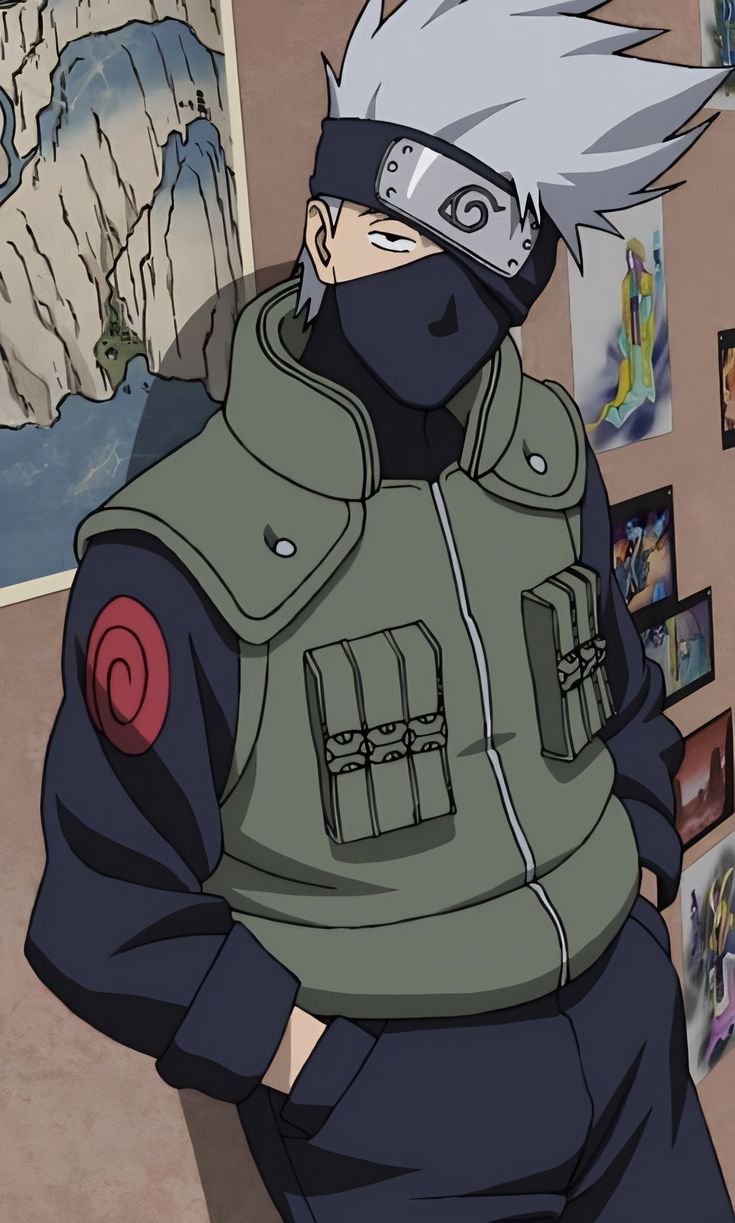 an anime character with white hair wearing a green jacket and blue pants standing in front of a map