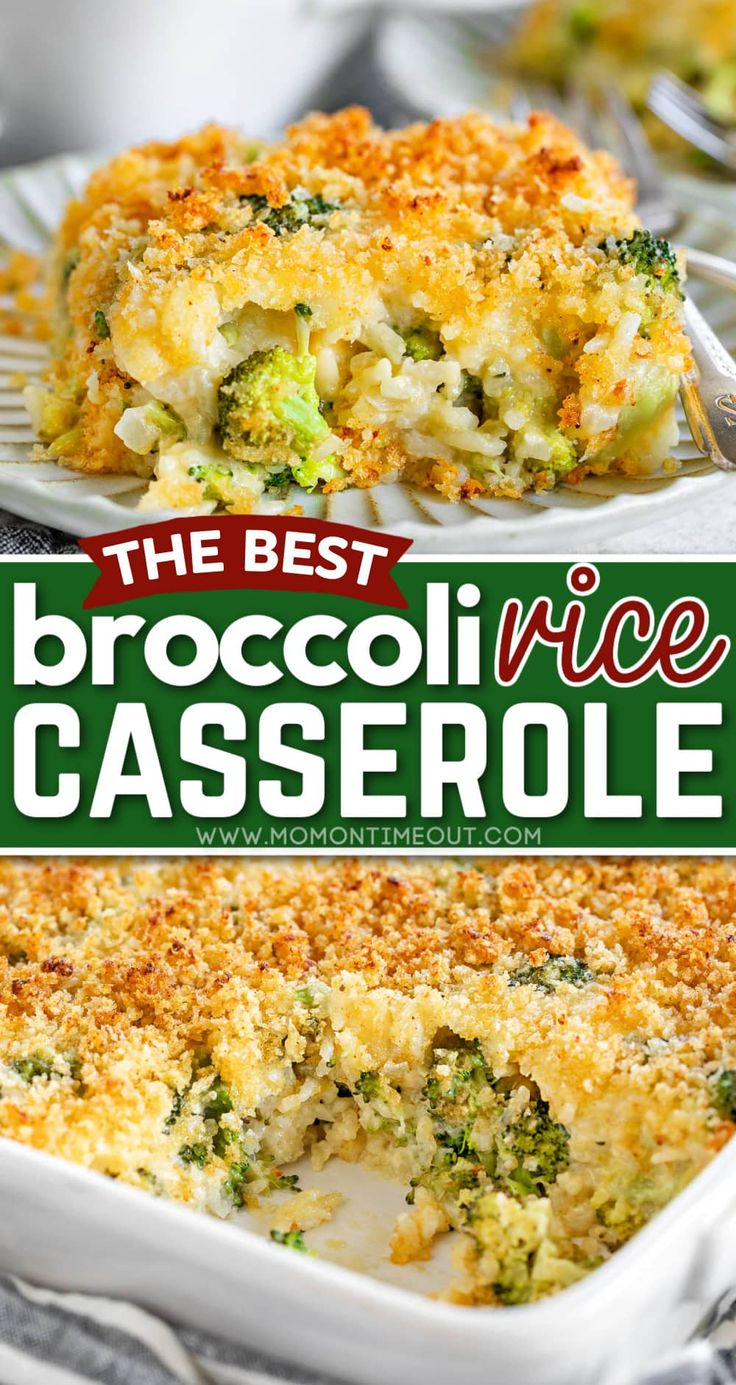 broccoli rice casserole with the title above it