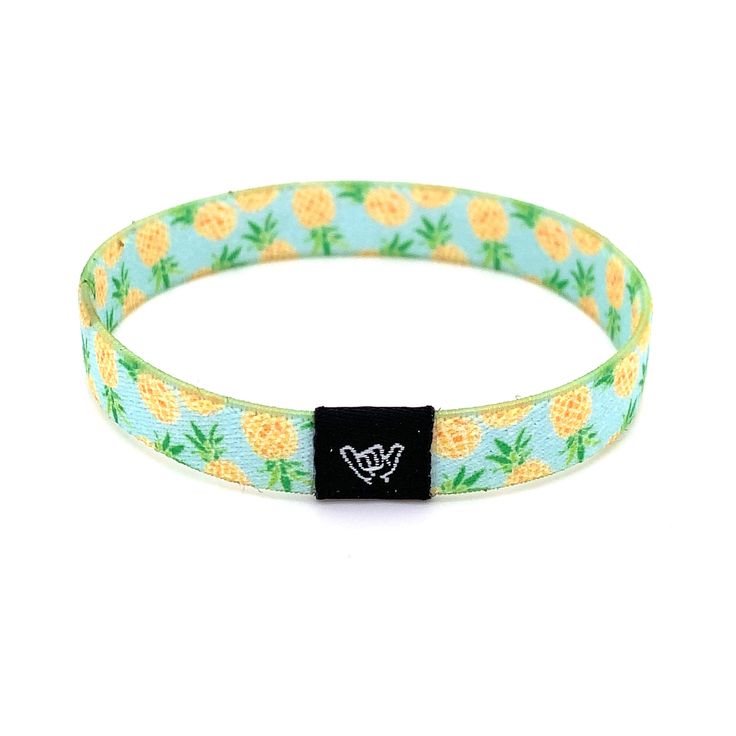 "Who lives in a pineapple under the sea? You can...with this yellow pineapple band! Get ready to make waves with these beachy bracelets! Super comfy on your wrist and they keep their vibrant colors all summer long. Stack them up, mix and match with our knotband bracelets. Available in bracelet lengths (L): Extra Small approx 5.5\" L Small approx 6.5\" L Medium approx 7.5\" L Reversible surf, music and beachy prints. Elastic blend material, can stretch to desired fit. Packaged in natural drawstri Green Stretch Bracelet As Summer Gift, Adjustable Casual Wristband, Casual Adjustable Yellow Bracelets, Casual Yellow Hypoallergenic Jewelry, Casual Yellow Adjustable Bracelets, Casual Hypoallergenic Yellow Jewelry, Yellow Casual Jewelry For Vacation, Casual Yellow Jewelry For Vacation, Casual Stretch Bracelet For Beach In Spring