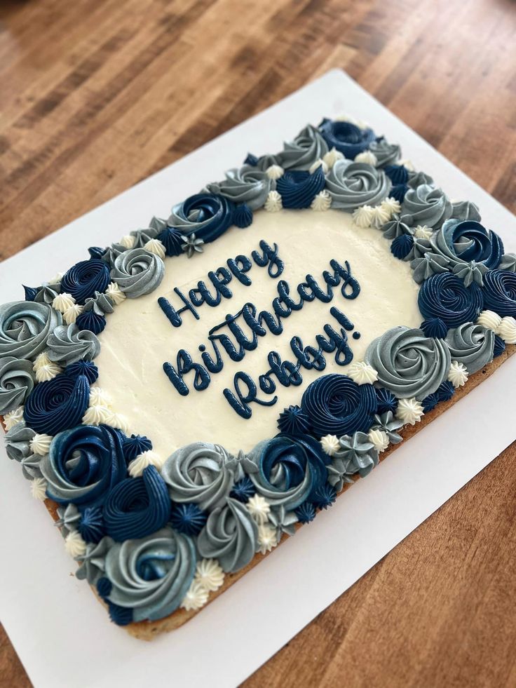 a blue and white birthday cake with the words happy birthday today written in frosting