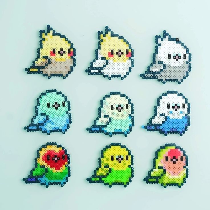 pixel art stickers with different types of birds