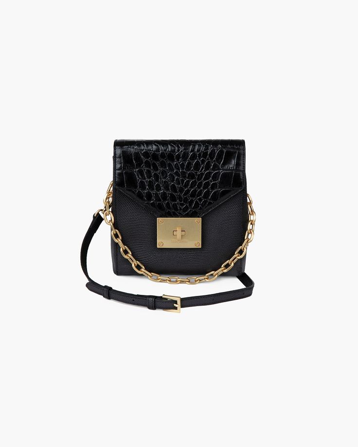 Livia Black color Eric Javits Luxury Women's Flap Bag With Gunmetal Hardware, Trendy Evening Satchel With Chain Strap, Trendy Box Bag With Chain Strap For Formal Events, Chic Square Satchel With Chain Strap, Square Shoulder Bag With Chain Strap For Evening, Evening Satchel With Chain Strap And Square Shape, Luxury Square Bag With Chain Strap, Gold Bags With Detachable Strap For Work, Luxury Flap Bag With Chain Strap For Daily Use