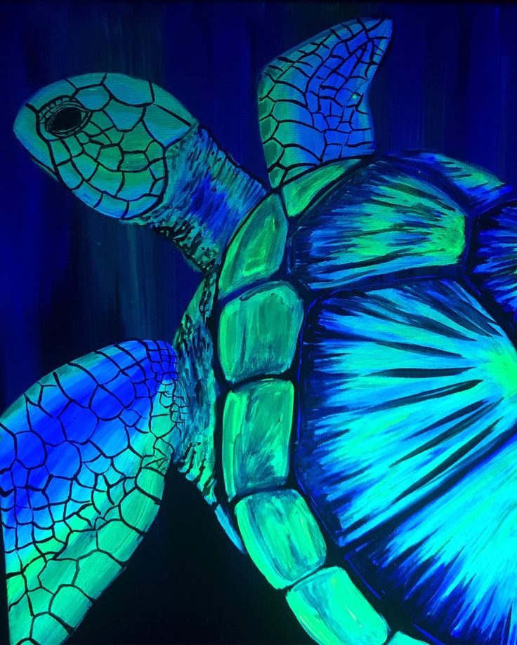 a painting of a sea turtle in blue and green