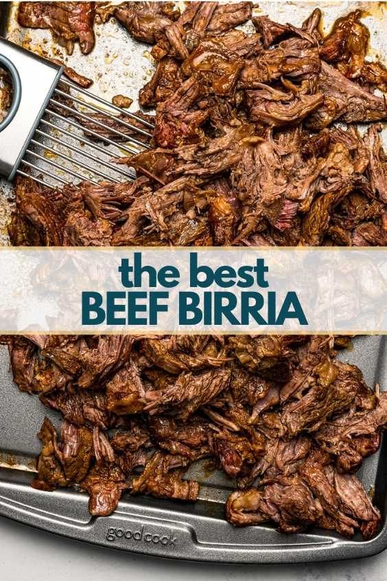 the best beef birria recipe is in a pan and ready to be eaten