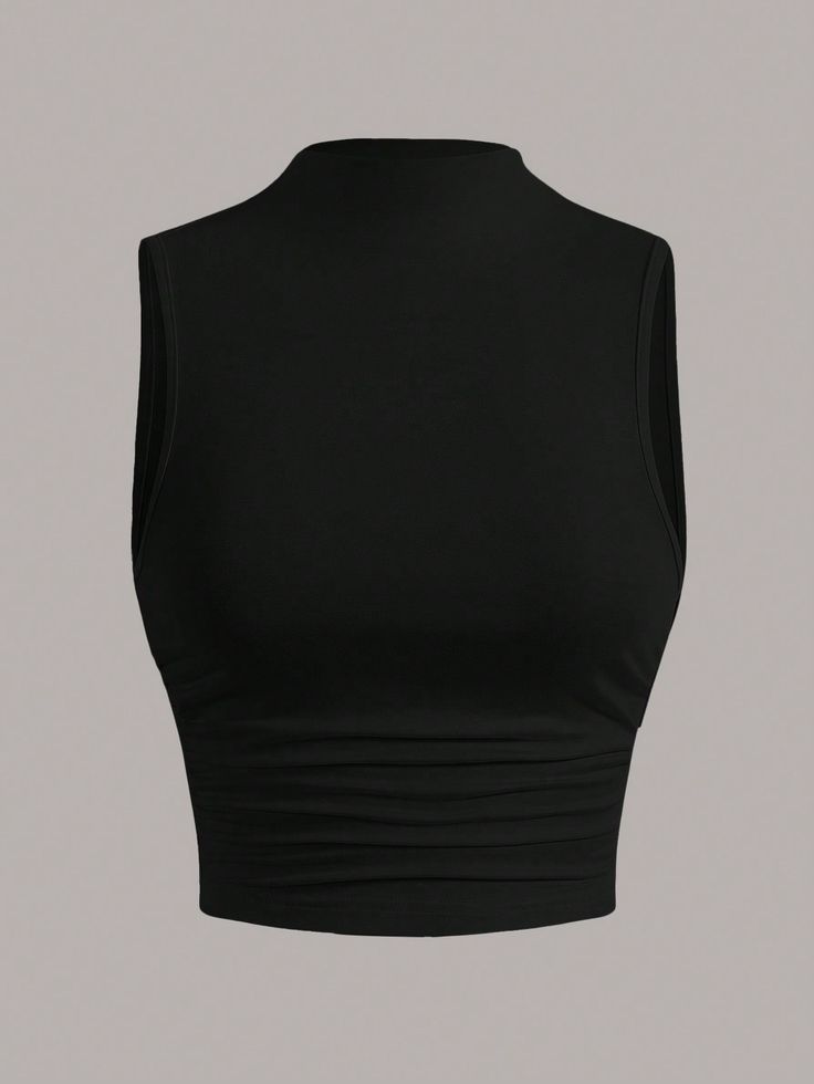 SHEIN EZwear Black Mock Neck Ruched Tank TopI discovered amazing products on SHEIN.com, come check them out! Collar Crop Top, Mock Neck Tank Top, Black Mock Neck, Tank Top For Women, High Neck Tank, Top Streetwear, Y2k Black, Streetwear Y2k, Top For Women